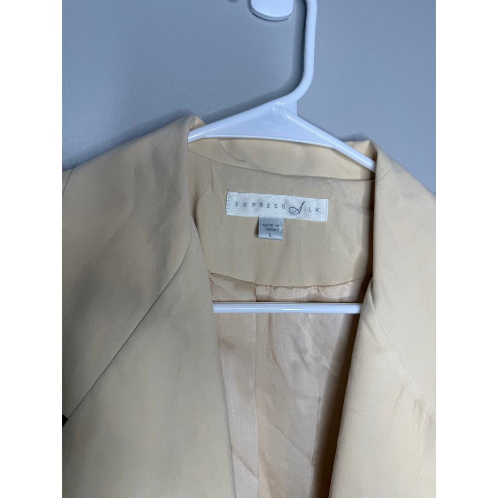 Express Silk 100% Silk Oversized Blazer Beige Cream Sz Large Vintage Minimalist - Picture 4 of 6
